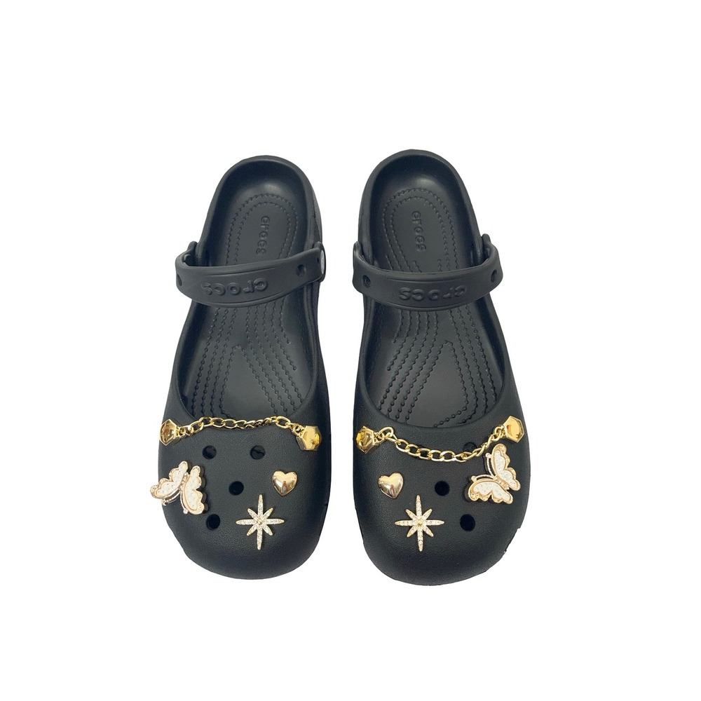 NEW Crocs Classic Mary Jane Ballet Flats Size 8 black butterfly chain heart star